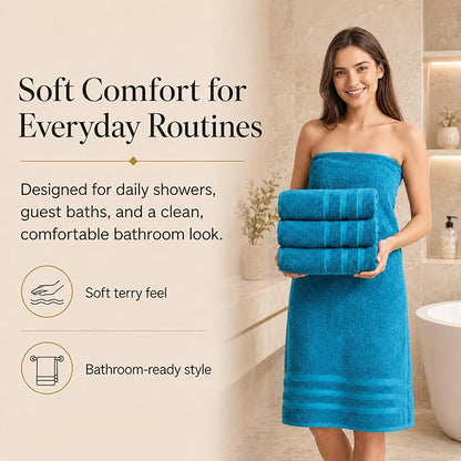 Velqora Bath Towels, 2 Pack, 30x60 in, 100% Cotton, Soft & Absorbent, Blue | Balanced Weight | Everyday Comfort | Easy Care