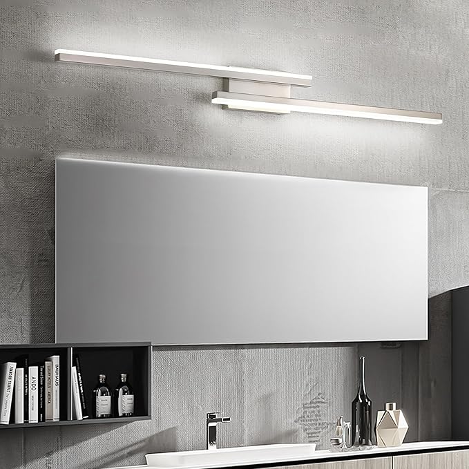 48in Modern LED Brushed Nickel Vanity Light Bar, Dimmable 46W 3200LM, 5000K Cool White, Adjustable Bathroom Light Fixtures Over Mirror -2 Light