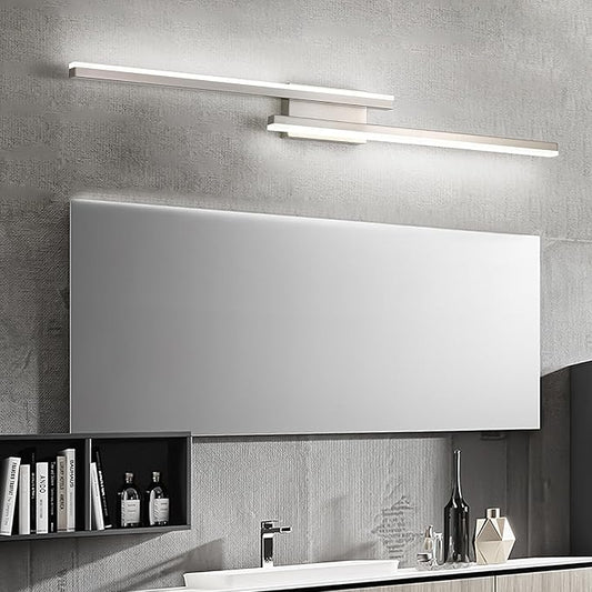 48in Modern LED Brushed Nickel Vanity Light Bar, Dimmable 46W 3200LM, 5000K Cool White, Adjustable Bathroom Light Fixtures Over Mirror -2 Light