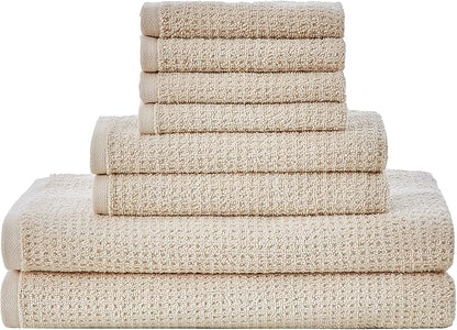 Nautica – Bathroom Towels, Soft Waffle Texture Washcloth, Bath & Hand Towels, Quick Dry & Highly Absorbent Cotton, Set of 8, College Dorm Room Essentials (Oasis Beige)