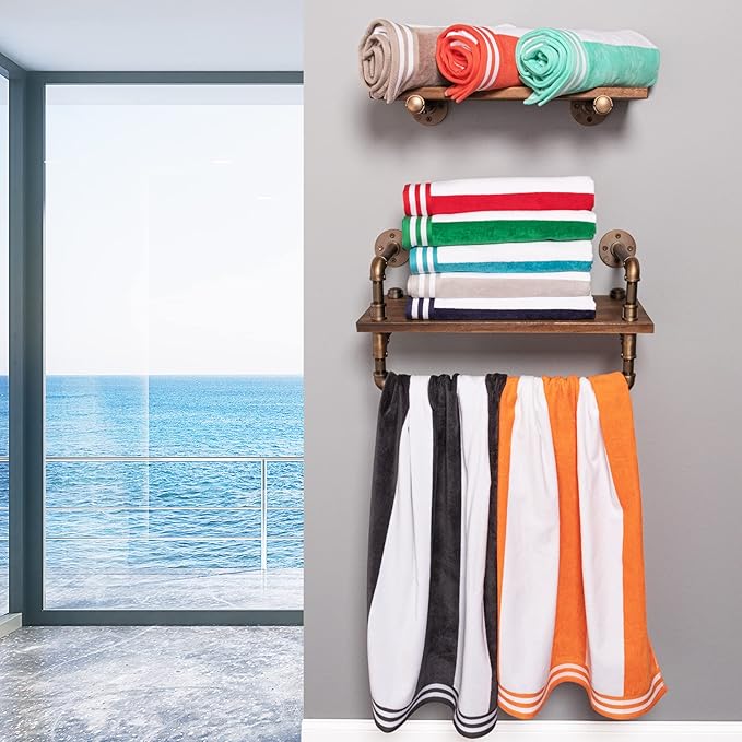 Superior Cotton Striped Beach Towels, Colorful Towels for Adult, Kid, Pool, Swimming, Sand, Travel, Large Oversized, Absorbent, Fast Drying, Bath Basics, Cabana Collection, Set of 6, Light Grey