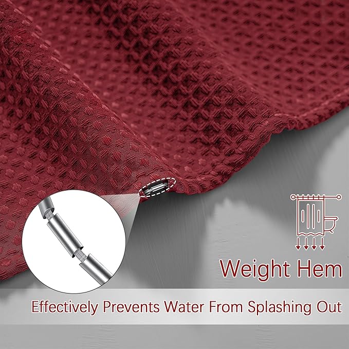 60 inch Stall Shower Curtain - Waffle Weave Heavy Duty Thick Fabric Shower Curtains for Bathroom, Weighted Hotel Spa Luxury Cloth Bath Curtain Set with 10 Hooks, 60x72, Burgundy