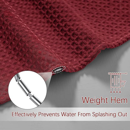 Long Burgundy Fabric Shower Curtain - Waffle Textured Tall Heavy Duty Cloth Shower Curtains for Bathroom, 256GSM Large Hotel Spa Luxury Bath Curtain Set with 12 Hooks(72Wx78H, Burgundy)