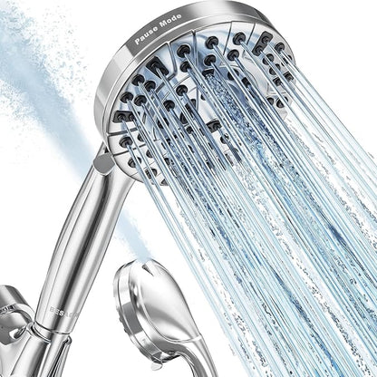 BESAQUO Shower Head, 9 Settings High Pressure shower head with handheld, Built-in Pause Mode & Power Wash, Non-Clogging Nozzles, 6ft Hose,Bracket (Premium Chrome)