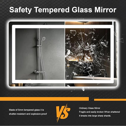 LED Bathroom Mirror with Lights, 24 x 40 Lighted Vanity Wall Mirror | Backlit and Frontlit, Anti-Fog, Dimmable 3 Colors, Shatter-Proof Tempered Glass, Memory Function, Plug-in/Hardwired