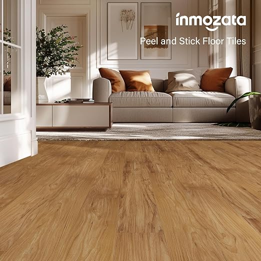 INMOZATA 36 Pack Peel and Stick Vinyl Flooring Waterproof Floor Tile | 54 Sq.Ft, Heat-resistant, Wood Grain Self Adhesive Flooring for DIY Bedroom Living Room Bathroom Kitchen (Smoked Brown)