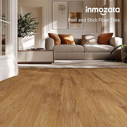 INMOZATA 36 Pack Peel and Stick Vinyl Flooring Waterproof Floor Tile | 54 Sq.Ft, Heat-resistant, Wood Grain Self Adhesive Flooring for DIY Bedroom Living Room Bathroom Kitchen (Smoked Brown)