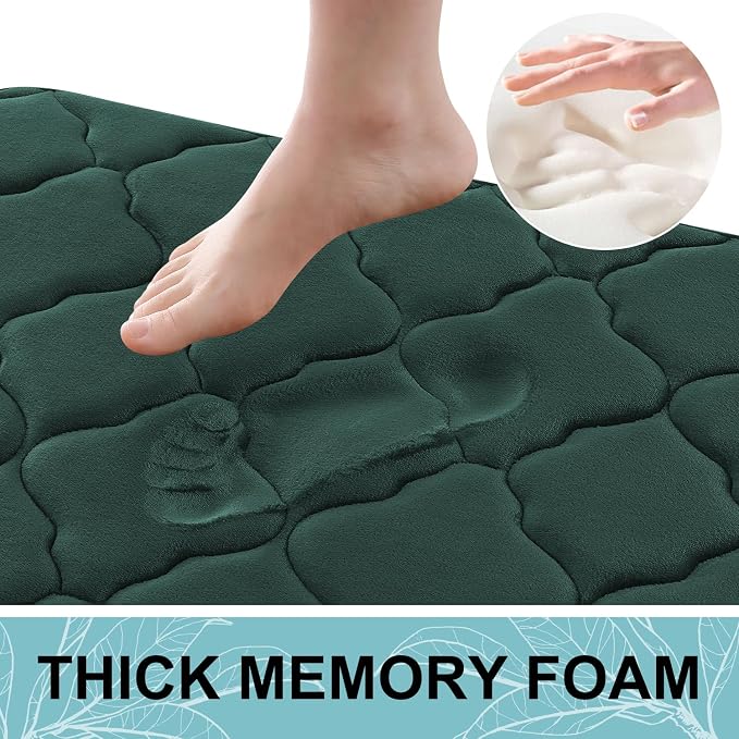 OLANLY Memory Foam Bath Mat Rug 36x24, Ultra Soft and Absorbent Bathroom Rugs, Non-Slip, Comfortable, Machine Washable Bath Carpet for Bathroom Floor, Tub Shower and Home Decor Accessories, Dark Green