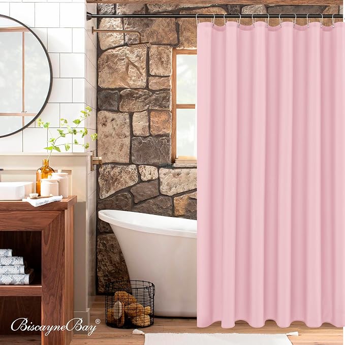 Fabric Shower Curtain Liner 72x72 Inch-Pink Standard Size Shower Liners | Hotel Quality Water Resistant Shower Liners for Bathroom-Machine Washable Cloth Polyester Bath Curtain-Rental Apartment Home
