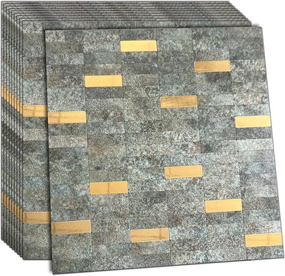 XUANINY Peel and Stick Tile Backsplash Self- Adhesive Wall Tiles Aluminum Mosaic Sticker for Kitchen (11.33"x11.92" Per Sheet, Pack of 10 pcs) (Golden Green 10)