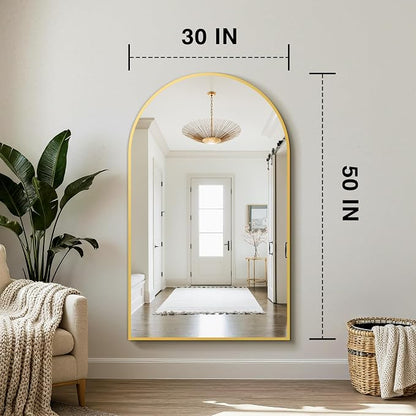 Arched Bathroom Mirror for Wall, 50" x 30" Metal Frame Vanity Mirror, Gold | Aluminium Alloy Frame, HD Shatterproof Glass, for Bathroom Over Sink , Entryway, Bedroom, Living Room
