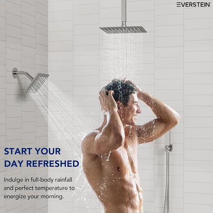 Ceiling Mount 12" High-Pressure Rainfall Shower Faucet, Dual Rainfall Shower Head System with Valve (Brushed Nickel)