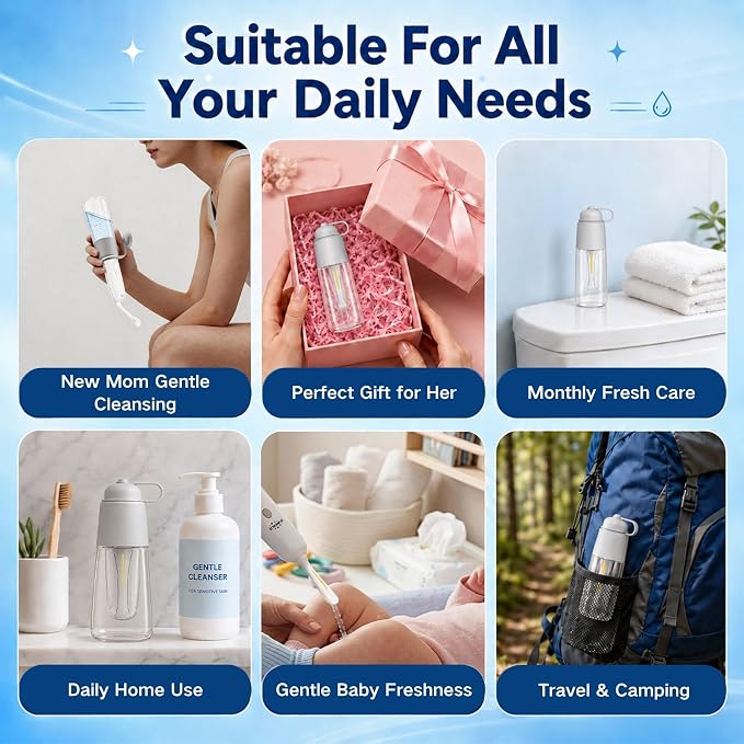 Xavilo Electric Portable Bidet for Travel, Rechargeable Handheld Sprayer | 350ml, 3 Modes, Warm Water Compatible, 150° Foldable Nozzle, IPX7 Waterproof, BPA Free, USB-C for Camping, Women & Men
