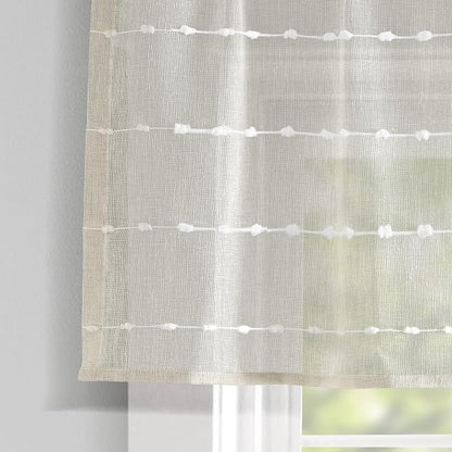 Lush Decor Farmhouse Textured Sheer Window Curtain Valance, 52"W x18"L, Beige