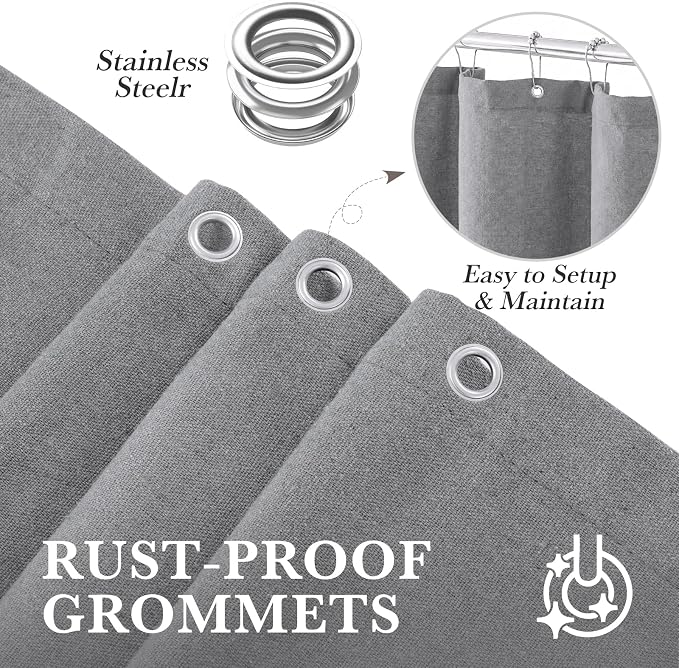 Seasonwood Grey Linen Shower Curtain Farmhouse Bathroom Decor 72x72 Inches | Boho Bathroom Decor,12 Sturdy Stainless Steel Sliding Hangers,Rustic Country Style,Linen Shower Curtains for Bathroom