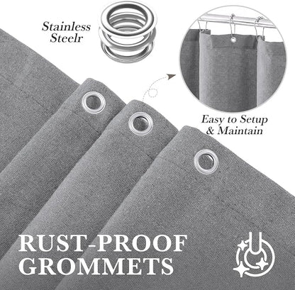 Seasonwood Grey Linen Shower Curtain Farmhouse Bathroom Decor 72x72 Inches | Boho Bathroom Decor,12 Sturdy Stainless Steel Sliding Hangers,Rustic Country Style,Linen Shower Curtains for Bathroom