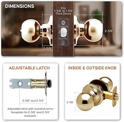 Copper Creek Passage Interior Door Knob – ANSI Grade-3 Certified, Modern Heavy Duty Handle, Easy Install and Reversible for Bedroom, Bathroom & Closets – Polished Brass (1 Pack)