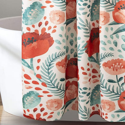 Lush Decor Poppy Garden Shower Curtain Single 72" W x 72" L Multi - Floral Shower Curtains for Bathroom - Colorful Bathroom Curtain - Cottage Core Decor