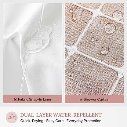 River Dream Farmhouse No Hooks Shower Curtain with Snap-in Liner,Pink,71x74 | Snap on Fabric Liner,Heavy Duty,Quick Dry,Mesh Top Window,With Bottom Magnets,Washable,with Tassels,Standard Size