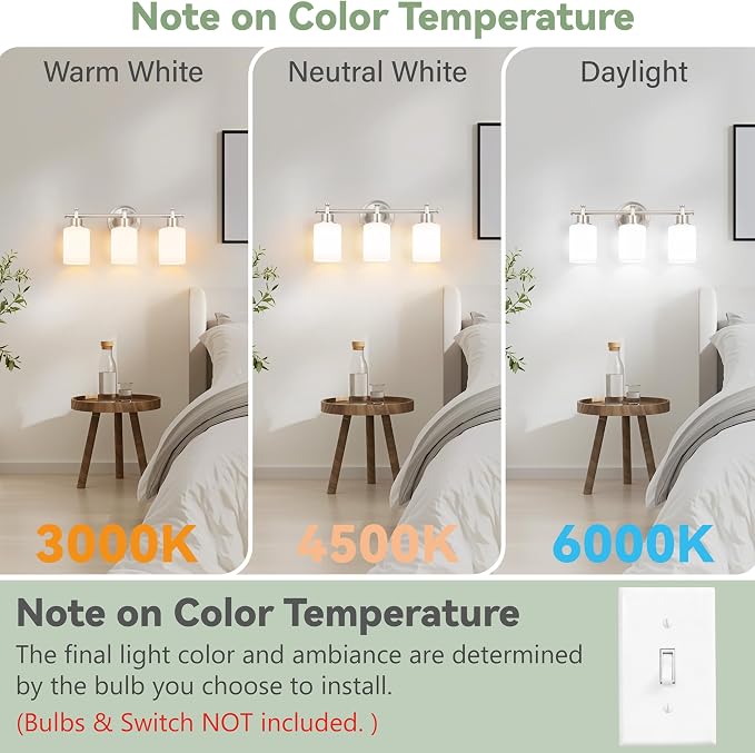 Brushed Nickel Bathroom Vanity Light, 3 Light Modern Wall Sconces, 17.5Inch | Anti-Rust Vanity Light Over Mirror, Vanity Light Fixture with White Frosted Glass Shades for Bathroom, Bedroom, E26 Socket
