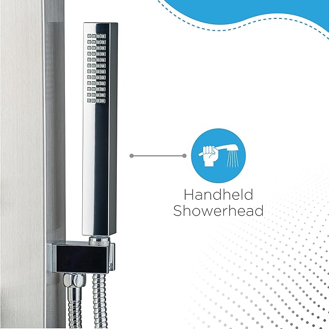 Blue Ocean 48" Stainless Steel SPS88213B Shower Panel Tower Column with Rainfall Shower Head and Handheld Shower