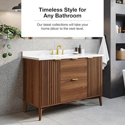 OVE Decors Indy 48 in. Undermount Single Sink Bathroom Vanity with White Engineered Marble Top, Warm Walnut