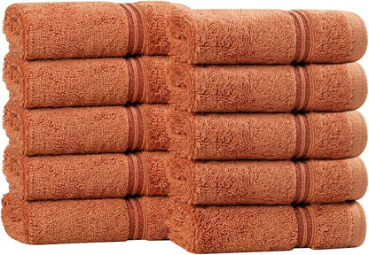 Superior Egyptian Cotton Face Towel/Washcloth Set, Small Towels for Home Bathroom, Master Bath, Decor Essentials, Quick Dry, Absorbent, Spa, Hotel, Resort, Adult, Kids, Set of 10, Caramel Brown