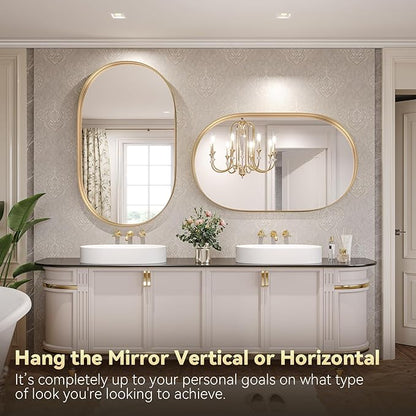 Brightify Gold Oval Mirror for Wall, 30x48 Metal Framed Bathroom Vanity Mirrors Gold, Modern Large Mirror for Bedroom Living Room Wall Decorative Hang Vertical and Horizontal