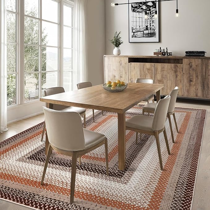 Imitation Braided Collection-Print Living Room Rug 5x7 Area Rugs Washable Bedroom Rug Modern Large Area Rug Non Slip Throw Rugs Farmhouse Soft Low Pile Stain Resistant Carpet for Dining Room