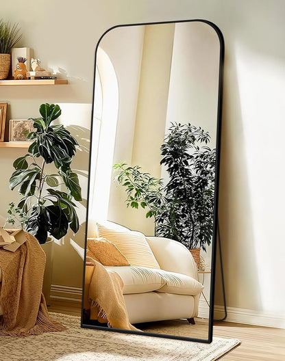 56"x25" Black Metal Framed Bathroom Mirror for Over Sink | Rounded rectangle shape. Shatterproof HD glass, all mounting hardware for bathroom, bedroom, entryway.