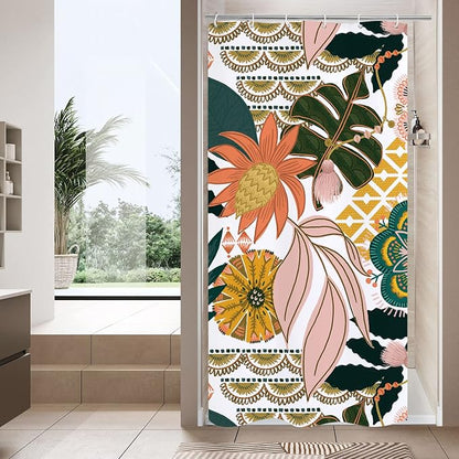 Boho Floral Shower Curtain, Pink Botanical Fabric Curtain, 72 x 72 | Boho floral, vintage botanical, dark floral, rustic farmhouse, colorful flowers, fabric shower curtain