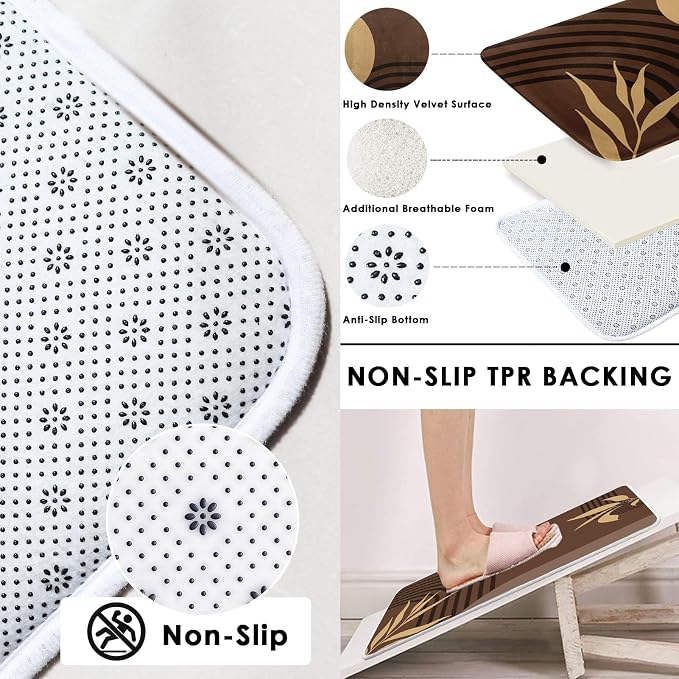 Bathroom Sets with Shower Curtain and Rug Boho 4 Pcs, Mid | Century Abstract Geometric Minimalist Bathroom Decor Set with Toilet Lid Cover, Non-Slip Bath Mats and Accessories 12 Hooks