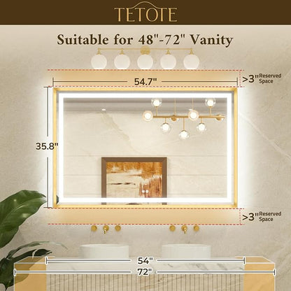 55 x 36 Bathroom LED Mirror Brushed Nickel Metal Frame Frontlit & Backlit Vanity Mirror Stepless Dimmable Anti-Fog 3 Colors White/Warm/Natural Light up Vanity Mirror Wall-Mounted