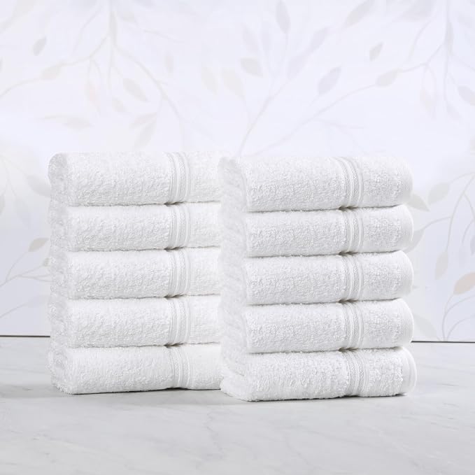 Superior Egyptian Cotton 10-Piece Face Towel Set , Small Towels For Facial, Spa, Quick Dry, Absorbent Towels, Bathroom Accessories, Guest Bath, Home Essentials, Washcloth, Airbnb, White