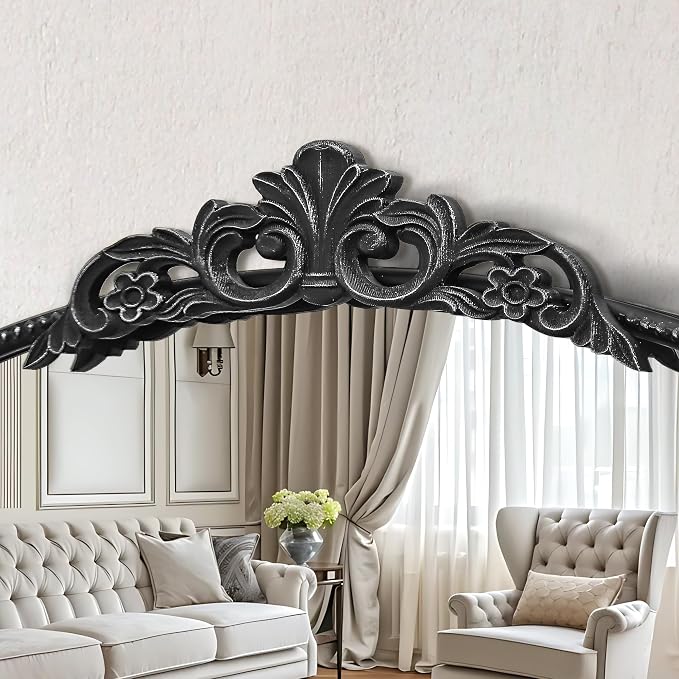 Micasso Vintage Black Arched Mirror: 36"x29" Baroque Antique Wall Mirror | Traditional Ornate French Decorative Wall Mirror for Bedroom/Bathroom/Entryway/Hallway/Dresser/Vanity/Mantel/Nightstand