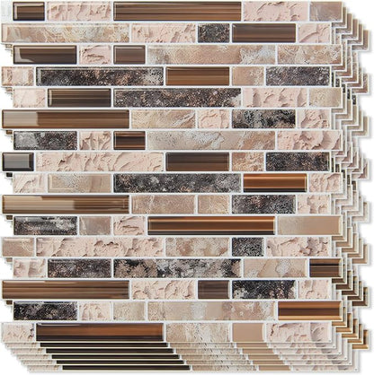 Art3d Linear Design Tile Peel and Stick Backsplash, 10-Sheet, Sandstone | 12 x 12 Inch, Enhanced Thickness, Warp Resistant, Strong Adhesion, Sturdy, for Kitchen, Bedroom, Ideal for Home Improvement