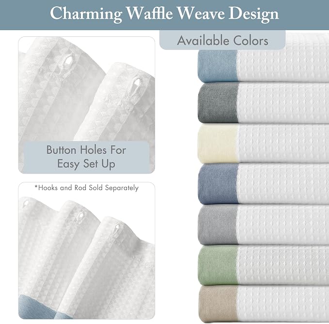 Madison Park Spa Waffle Weave Extra Wide Shower Curtain, 108 x 72, Blue | Striped, Pieced Fabric Design, 3M Scotchgard Moisture Management, Hotel Quality, Modern, for Bathroom, OEKO-TEX Certified