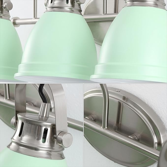 JONATHAN Y 25.5" Mint Green/Nickel 3-Light LED Vanity Light, Adjustable Wall Sconce for Bathroom Mirror, Farmhouse Bohemian Kitchen Light, Iron Black Bell Shade (JYL1116C)