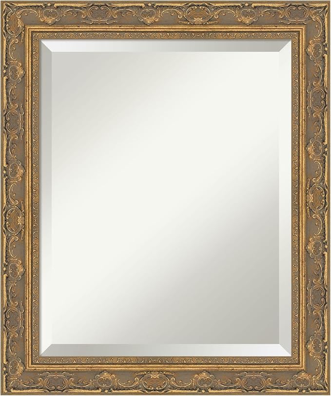 Amanti Art Gold Bathroom Mirror for Over Sink, 24x20 Filigree Gold Rectangle Vanity Mirror, Small Traditional Frame, Hangs Horizonally and Vertically, Bathroom Wall Decor, Beveled Edge