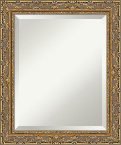 Amanti Art Gold Bathroom Mirror for Over Sink, 24x20 Filigree Gold Rectangle Vanity Mirror, Small Traditional Frame, Hangs Horizonally and Vertically, Bathroom Wall Decor, Beveled Edge
