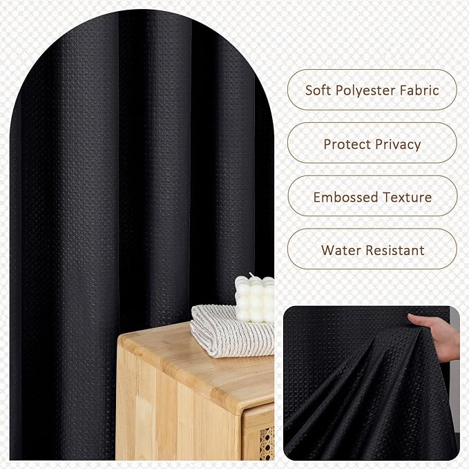 Black Stall Shower Curtain 36 x 72 Inch, Textured Soft Fabric Waffle Narrow Size Modern Shower Small Curtain for Bathroom Hotel, Machine Washable, Water Resistant, 36Wx72L Inches
