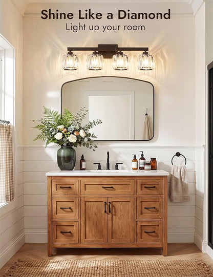 VOLISUN Crystal Vanity Lights for Bathroom, 4 Light Bathroom Vanity Light, Modern Matte Black Bathrooms Light Over Mirror, Black Bathrooms Lights Fixtures-UL Certificated(Exclude Bulb)