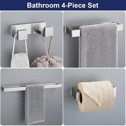 Lairuier Brushed Nickel Bathroom Hardware Accessories, 4PCS Towel Bar Set | Including Towel Bar,Towel Holder, Toilet Paper Holder, Towel Hook, SUS304 Stainless Steel Bathroom Towel Holder Hardware Set