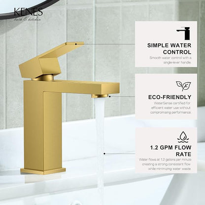 Brushed Gold Bathroom Faucet Single Hole, Single Handle Vanity Faucet | Bathroom Sink Faucet with Pop Up Drain & Supply Lines, Lead-Free cUPC & NSF Certified, 1 Handle Faucet for Vanity RV Restroom