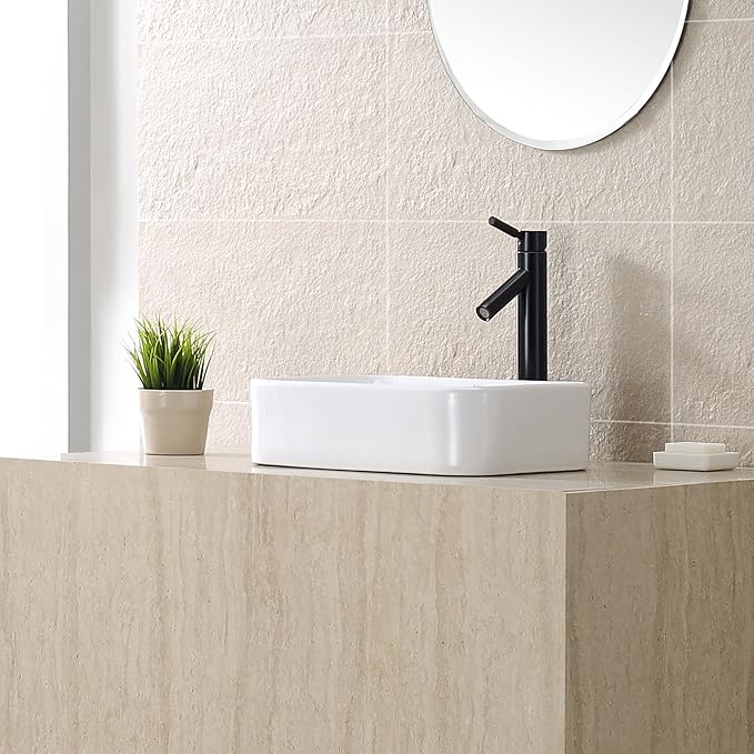 Kraus KCV-122-ORB White Rectangular Ceramic Bathroom Sink with Pop Up Drain Oil Rubbed Bronze