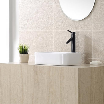 Kraus KCV-122-ORB White Rectangular Ceramic Bathroom Sink with Pop Up Drain Oil Rubbed Bronze