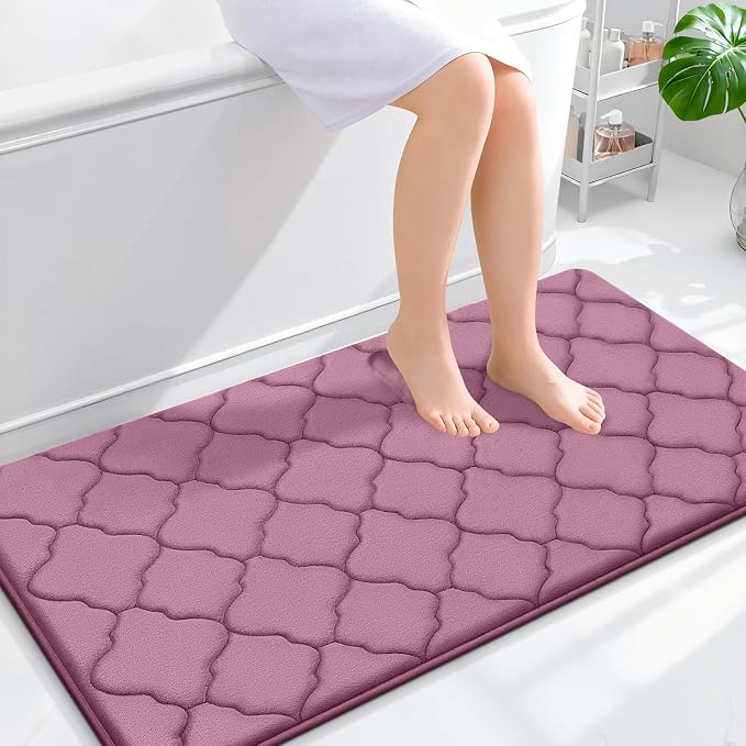 OLANLY Memory Foam Bath Mat Rug 44x24, Ultra Soft and Absorbent Bathroom Rugs, Non-Slip, Comfortable, Machine Washable Bath Carpet for Bathroom Floor, Tub, Shower and Home Decor Accessories, Mauve