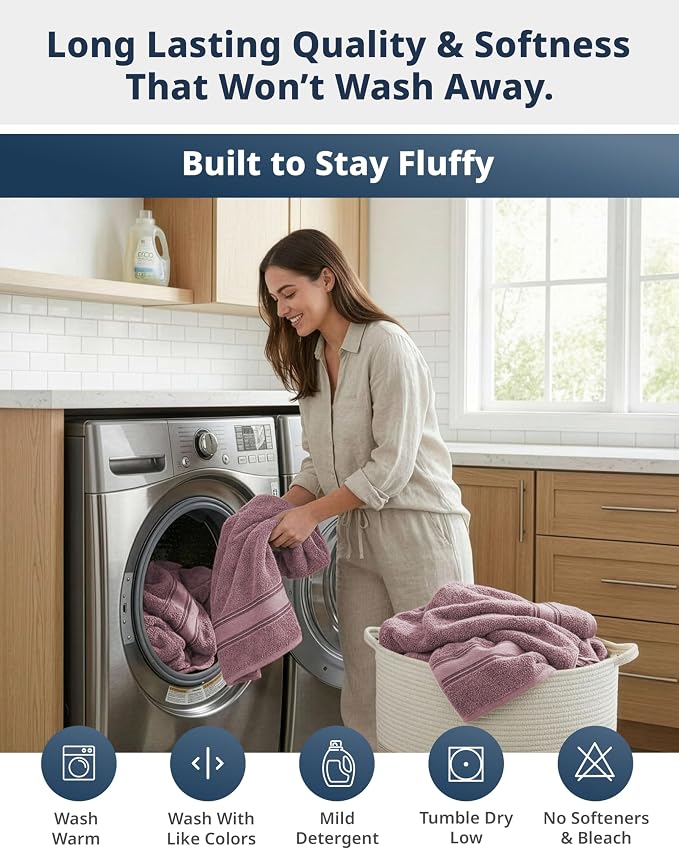 LANE LINEN Towel Set 18 Piece Soft Absorbent Quick Dry - Wishful Mauve | Cotton Bath Towel Set - Terry Weave Comfort, Long-Lasting Comfort, Hotel-Style Look, Gets Softer With Every Wash