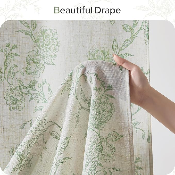 HOMEIDEAS Green Floral Shower Curtain 72x78 Inch | Fresh Farmhouse Bathroom Decor,Waterproof and Machine Washable Fabric,Polyester with 12 Hooks