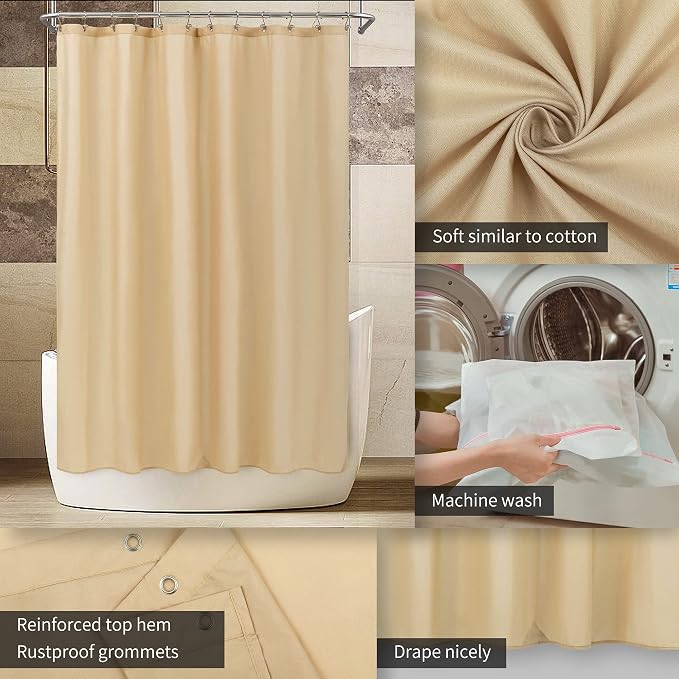 ALYVIA SPRING Stall Waterproof Fabric Shower Curtain or Liner Khaki, 36x72 | 2 Magnets, Soft Cloth & Hotel Quality, Machine Washable, Light-Weight, Stall Size